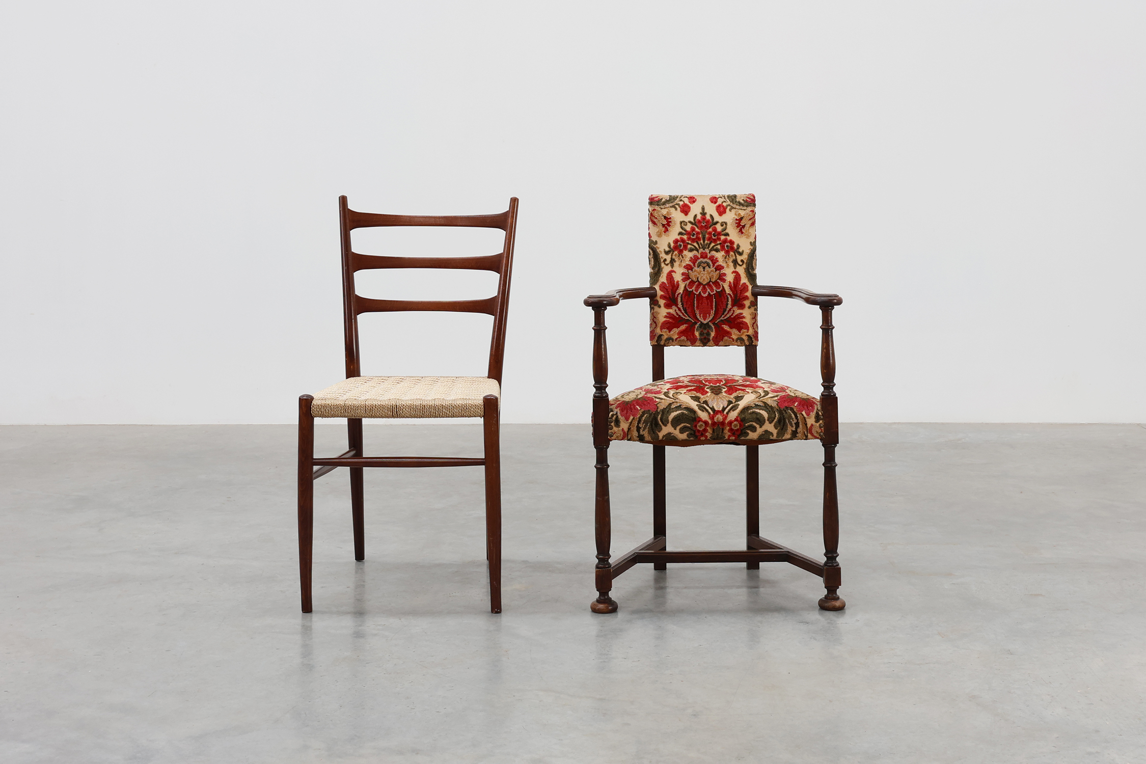 Antique oak Louis XIII style chair with floral upholstery, France ca. 1890thumbnail
